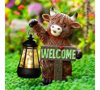 Yeomoo Highland Cow Garden Ornaments Outdoor - Resin Statue with Solar Lantern and Welcome Sign for Yard Lawn Porch Balcony Home Decor - Housewarming Gifts for Women Mum(Brown)