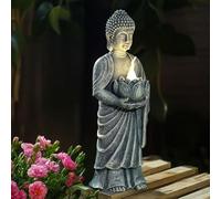 Yeomoo Meditation Buddha Statue with Solar Lotus LED Lights - 28cm Waterproof Zen Ornaments for Garden, Patio, Home Decor - Gifts for Women, Men, Mum (Yoga, Feng Shui) Grey