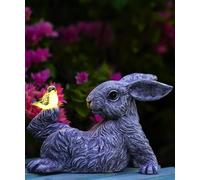 Yeomoo Rabbit Garden Ornaments with Solar Bird - Resin Waterproof Bunny Sculpture Decor for Lawn Patio Porch Yard Art - Unique Gifts for Mum Women Birthday