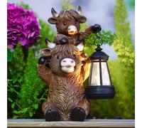 Yeomoo Resin Highland Cow Mother and Calf Statue with Solar Lantern Brown