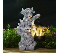 Yeomoo Resin Highland Cow Mother and Calf Statue with Solar Lantern Grey