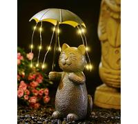 Yeomoo Solar Cat Garden Ornaments with Umbrella & Fairy Lights - 20cm Waterproof Statue for Yard Balcony Porch Home Decor - Gifts for Women Mum Her Copper