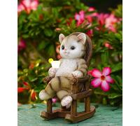 Yeomoo Solar Cat Ornaments Drinking on a Rocking Chair - Funny Cat Gifts for Women Mum Men - Outdoor Lawn Porch Desk Living Room Decor