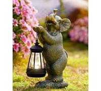 Yeomoo Solar Elephant Garden Ornaments with Lantern - Outdoor Figurine Lights for Patio Balcony Lawn Home Decor - Housewarming Gifts for Women Men Mum Copper