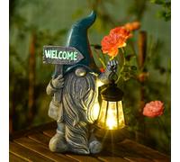 Yeomoo Solar Gnome with Lantern Garden Ornaments - Outdoor Welcome Decor for Balcony Yard Porch Lawn Resin Waterproof Accessories - Housewarming Gifts for Women Mum Wife
