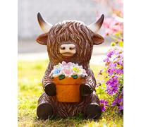 Yeomoo Solar Highland Cow Garden Ornament - Resin Figurine with Glowing Planter - Waterproof Decor for Balcony, Patio or Indoors - Housewarming Gifts for Mum, Women, Dad (Brown)