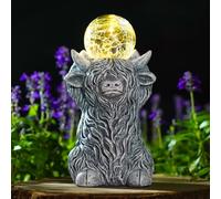 Yeomoo Solar Highland Cow Garden Ornaments - Outdoor Resin Sculpture with Glowing Ball Lights on Head Decor for Patio Yard Lawn Porch - Gifts for Women Mum Her(Grey)