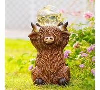 Yeomoo Solar Highland Cow Garden Ornaments - Outdoor Scottish Sculpture with Ball LED Lights on Head Decor for Patio Yard Lawn Porch - Gifts for Women Mum Her(Brown)
