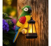 Yeomoo Solar Parrot Garden Ornaments on Branch with Lantern Lights - Resin Tree Hanging Bird Statue for Outdoor Patio Balcony Yard Decor - Gifts for Women Mum Men Birthday