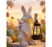 Yeomoo Solar Rabbit Garden Ornaments with Lantern Waterproof Resin Decor | Cute Bunny Mother and Baby Statue, Unique Gifts for Mum Women Men Easter, Lawn Balcony Yard Home Decor, Loving Sculpture