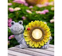 Yeomoo Solar Turtle Garden Ornaments with Sunflower - Outdoor Smile Tortoise Statue Fairy Lights for Yard Porch Lawn Patio - Best Gifts for Mum Women Friends Grey