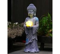 Yeomoo Standing Buddha Garden Ornaments with Solar LED Lotus - Waterproof Meditation Statue for Zen Garden Patio Lawn Feng Shui - Spiritual Gift for Women Mum Men 37cm Grey