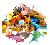 YeoNational&Toys 52 Pack Mini Ocean Animal Toy Set, Assorted Plastic Sea Figure Bath Toy, Vinyl Realistic Under The Sea Life Figure,for Child Educational Party Cake Cupcake Topper,Octopus Shark Otter