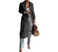 Yeooa Women's Elegant Trench Coat Tulle Mesh Organza See-Through Trench Coat Slit Lapel Double-Breasted Jacket Sunwear Lapel Long Lace-Up Cardigan (Black,L)