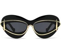 Yeooa Women's Sexy Punk Cat Eye Sunglasses 90's Retro Oval Sunglasses Luxury Retro Sunglasses Vintage Double Framed Eyewear Fashion Dazzling Sunglasses (Black 1,One Size)
