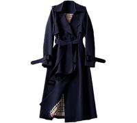 Yeooa Women's Windbreaker Spring and Autumn Jacket Double -Breasted Casual Coat Long Lapel Solid Color Coat Business Leisure Fashion Trench Coat (Blue,L)