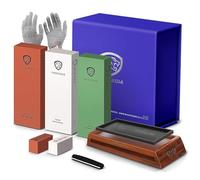 YEOPASDA Extra Large Knife Sharpening Stone Kit - Thicker 3 Side Grit 400/1000/6000 Wet Stone - Whetstone Knife Sharpener Stone Set with Non-Slip Wood Base, Angle Guide, Cut Resistant Gloves