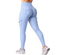 YEOREO CoreFlex Sports Leggings for Women with Pockets Invisible Scrunch Butt Gym Leggings High Waist Boom Booty Seamless Push Up Opaque Yoga Sports Legging Light Blue S