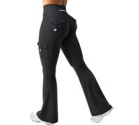 YEOREO CoreFlex Women's Flare Legging with 4 Pockets Invisible Scrunch Butt High Waist Flared Trousers Workout Seamless Push Up Opaque Yoga Gym Legging, black, XL