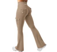 YEOREO CoreFlex Women's Flare Leggings with 4 Pockets, Invisible Scrunch Butt Sport Leggings High Waisted Seamless Push Up Matte Yoga Gym Leggings, Brown, M
