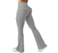 YEOREO CoreFlex Women's Flare Leggings with 4 Pockets Invisible Scrunch Butt Sports Leggings High Waist Capris Workout Seamless Push Up Opaque Yoga Gym Legging, lightgrey, XL