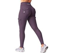 YEOREO CoreFlex Women's Sports Leggings with Pockets Invisible Scrunch Butt Gym Leggings High Waist Boom Booty Seamless Push Up Opaque Yoga Sports Leggings, black violet, S