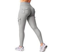 YEOREO CoreFlex Women's Sports Leggings with Pockets Invisible Scrunch Butt Gym Leggings High Waist Boom Booty Seamless Push Up Opaque Yoga Sports Leggings, lightgrey, M