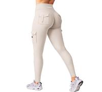 YEOREO CoreFlex Women's Sports Leggings with Pockets Invisible Scrunch Butt Gym Leggings High Waist Boom Booty Seamless Push Up Opaque Yoga Sports Leggings, Light khaki, S