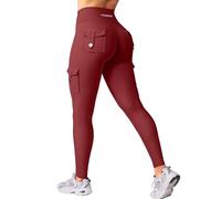 YEOREO CoreFlex Women's Sports Leggings with Pockets Invisible Scrunch Butt Gym Leggings High Waist Boom Booty Seamless Push Up Opaque Yoga Sports Leggings, Ankela Red, L