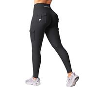 YEOREO CoreFlex Women's Sports Leggings with Pockets Invisible Scrunch Butt Gym Leggings High Waist Boom Booty Seamless Push Up Opaque Yoga Sports Leggings, black, Large Long