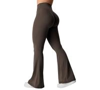 YEOREO Kalie - Women's V-Neck Crinkled Flared Leggings, Crossed Waist, Bell Bottom, Tummy Control, Workout Bootcut Leggings, coffee, S