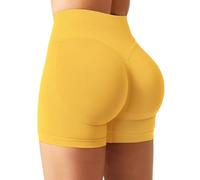 YEOREO SoftHue Women's Sports Shorts Invisible Scrunch Butt Lifting Gym Workout Shorts 4.5 Inch Seamless Short Leggings Women's Push Up Booty Biker Shorts, yellow, M
