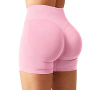 YEOREO SoftHue Women's Sports Shorts Invisible Scrunch Butt Lifting Gym Workout Shorts 4.5 Inch Seamless Short Leggings Women's Push Up Booty Biker Shorts, pink, L