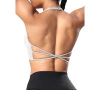YEOREO Sports Bra Women's Padded Cross Back Spaghetti Straps Back Crossed Push Up Bras Gym Tops Sports Bra, #1 White, M