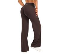 YEOREO Women Straight Leggings Hidden Scrunch Wide Leg Dark Brown