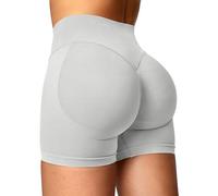 YEOREO Women's Sport Shorts Workout Impact Hidden Scrunch Butt Lifting 4.5" Seamless Gym Shorts Beige S