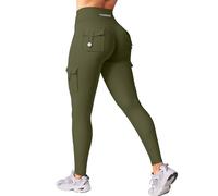 YEOREO Women's Sports Leggings with Pockets Invisible Scrunch Butt Gym Leggings High Waist Boom Booty Seamless Push Up Opaque Yoga Sports Leggings, Army Green, S
