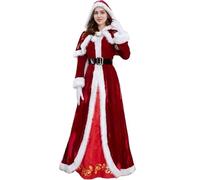 Yeory Christmas Costumes Cloak, Mrs Claus Costume Adult Women, 4PCS Claus Dress with Red Hooded Cape XL