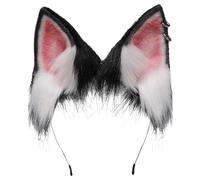 Yeory Fox Ear Headband, 8.7x7.5 Inch Soft Faux Fur Wolf Cat Ears for Party Cosplay, Black White