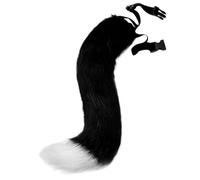 Yeory Fox Tail Artificial 20inch Furry Tail Realistic Faux Fur Tail with Adjustable Waist Belt Built-in Frame Decorative Therian Tail for Cosplay Halloween, Black + White, Faux Fur Tail