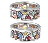Yeory Gemstone Rings 2Pcs Full Geometrical Shaped Diamond Rainbow Stone Rings for Women Size 8 Shiny Crystal Ring Set