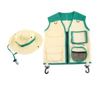Yeory Kids Explorers Kit, Soft Cloth Explorers Safaris Costume Kids Fishing Adventure Camping Vest and Hat for Boy Girls Toddler Outfit, Green, Zoo Keeper Costume For