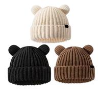 Yeory Knitted Hat, 3Pcs Stylish Winter Hat, Women's Cat Beanie, Crochet Hats with Ears, Cute Bear Winter Hat, Elastic Cap Slouchy