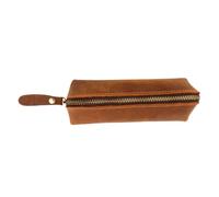 Yeory Leather Pencil Case 6.7x2.4x2 Inch Vintage Leather Pencil Pouch with Zipper Brown Case Portable Pouch for Men Women and Artists Work Office, Brown
