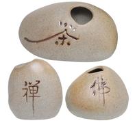 Yeory Mini Planter 3Pcs Chinese Character Mini Flower Pots Zen Stone-like Mini Pots Ceramic DIY Decorative Mini Plant Pots for Home Office Tea Table Planters