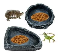 Yeory Reptile Feeding Dish 2Pcs Stone-like 2 Shape Resin Reptile Water Bowl Shatter-resistant Decorative Reptile Dish for Lizard Frog Gecko Tortoise