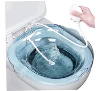 Yeory Sitz Bath for Toilet, 2PCS/Set Sitz Bath Tub with Flusher, Anti Overflow Sitz Baths with Drain Holes, Non Slip Sitz Bath for Hemorrhoids, Postpartum, Elderly, Blue, Sitz Bath Tub