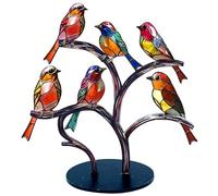 Yeory Stained Glass Birds on Branch Desk Ornaments Acrylic Colorful Birds Ornament Vivid Tabletop Bird Decoration for Home Office Bar Decor Gift 6 Birds on a Branch