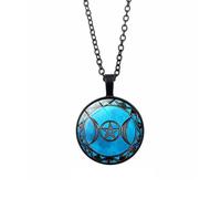 Yeory Vintage Moon Pendant Goddess Necklace Triple Moon Goddess Pentacle Pendant Amulet Necklace Key Locket, Women