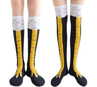 YEOVIBL 2 Pair Funny Chicken Legs Socks, Novelty Knee-High & Mid-Calf Animal Feet Socks for Women Men and Kids - Thanksgiving Xmas Birthday Party Stocking Stuffer Gifts